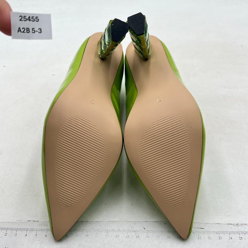 FSJ Green Jeweled High Heel Pointed Toe Slip On Sparkling Crystal Bead Heel Pump - Picture 6 of 7
